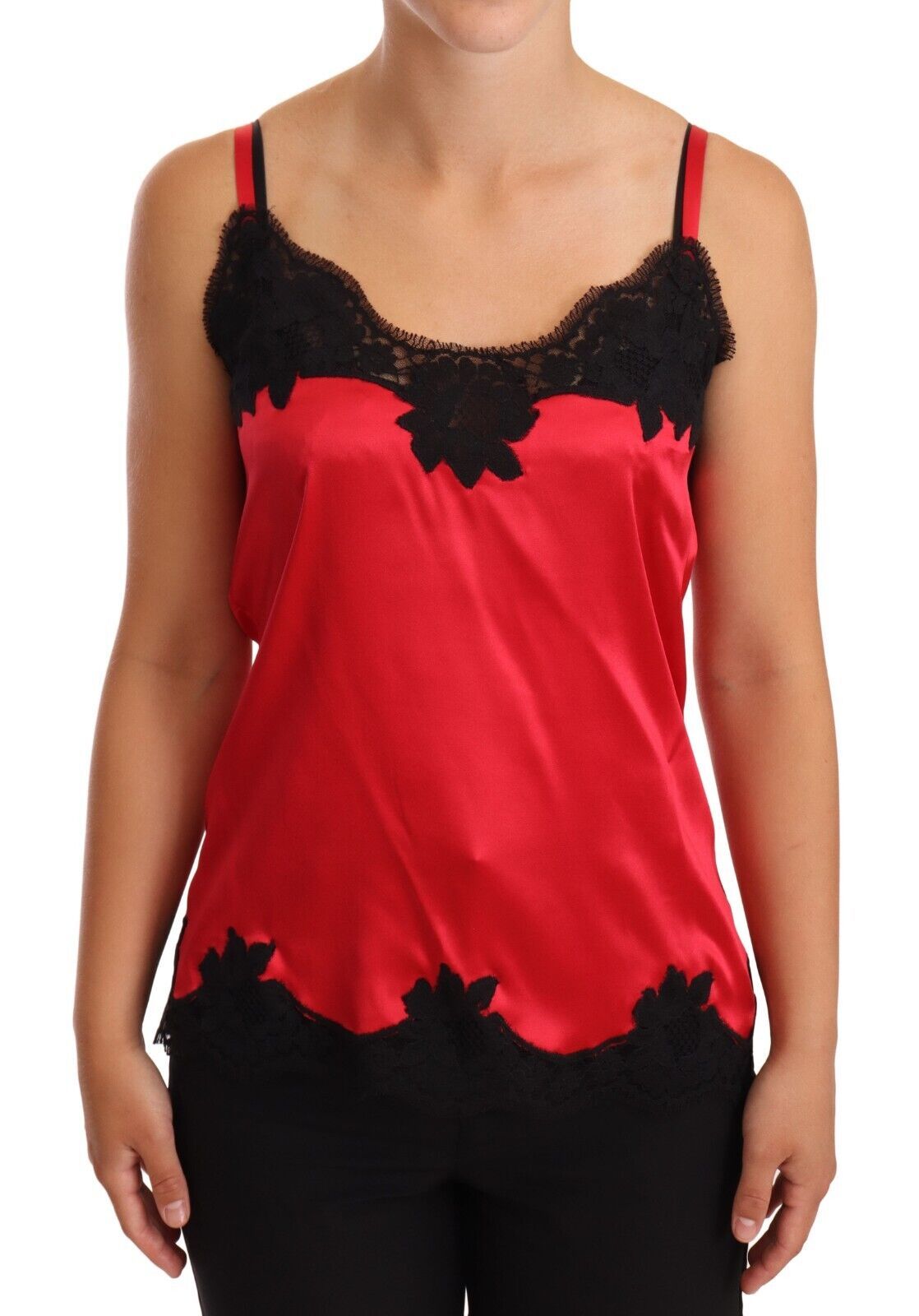 Dolce &amp; Gabbana Rotes Camisole-Dessous-Oberteil mit floraler Spitze aus Seidensatin