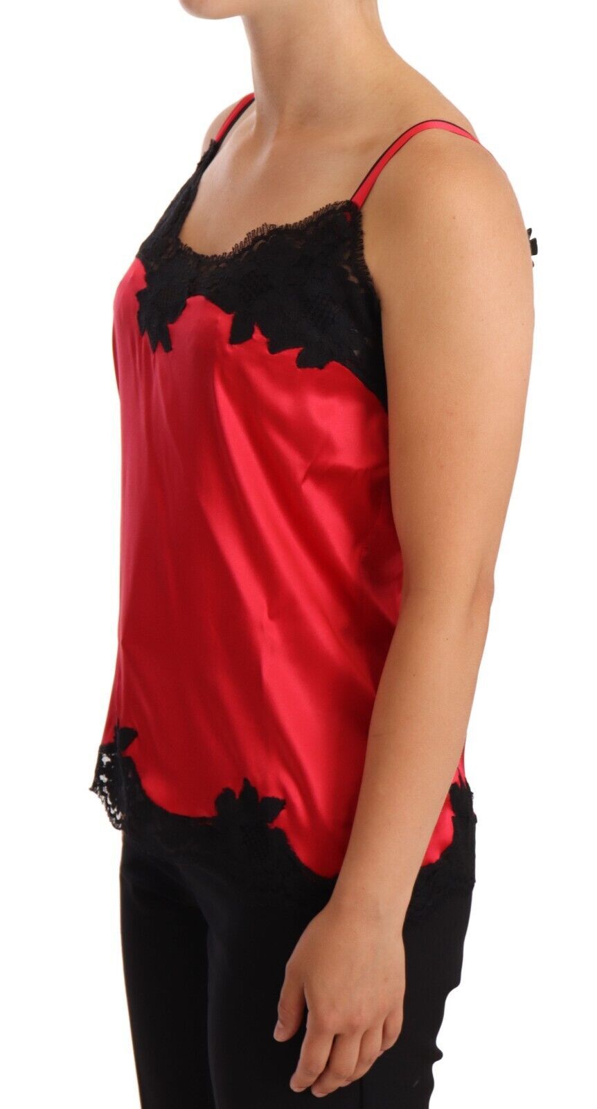 Dolce &amp; Gabbana Red Floral Lace Silk Satin Camisole Lingerie Top