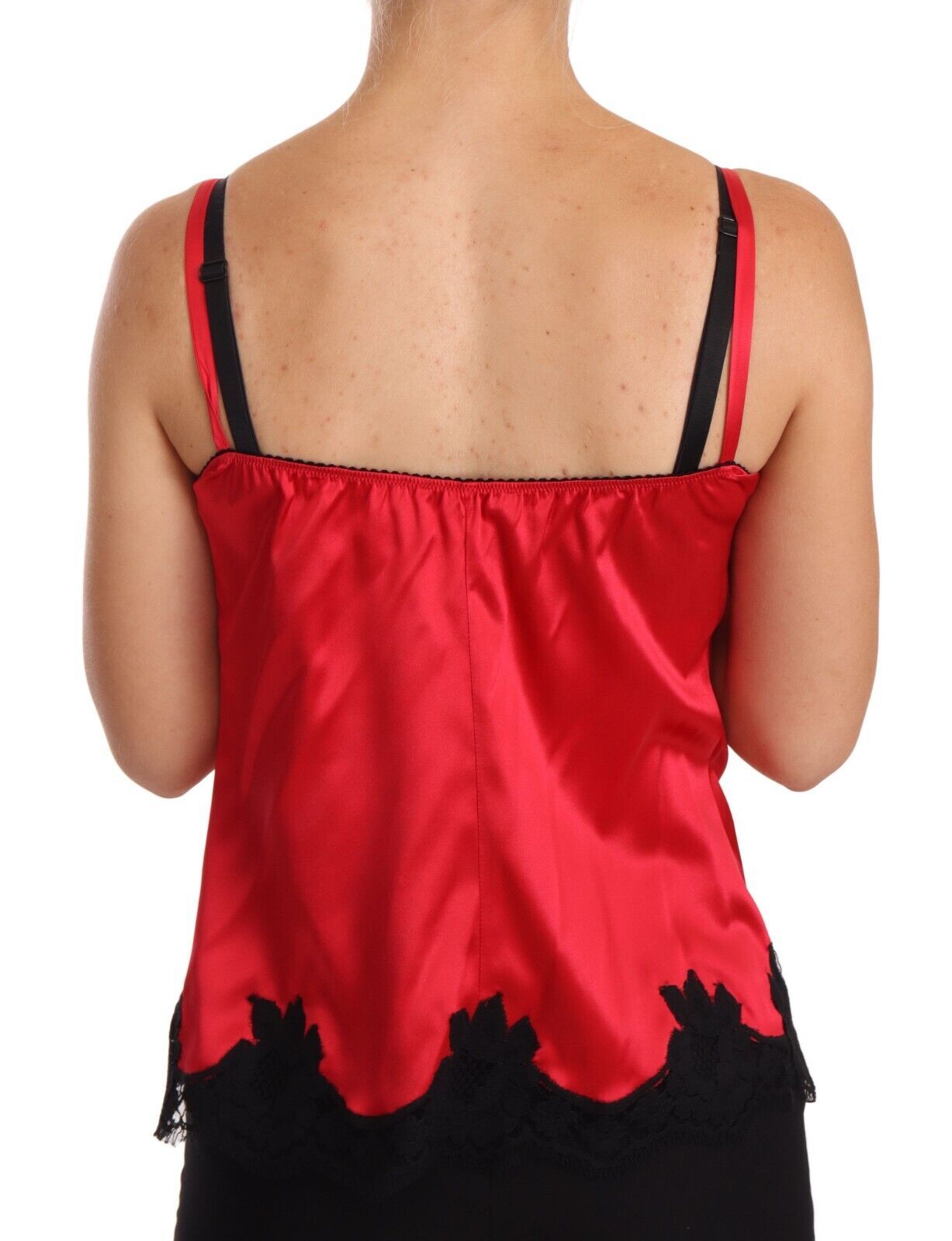 Dolce &amp; Gabbana Rotes Camisole-Dessous-Oberteil mit floraler Spitze aus Seidensatin