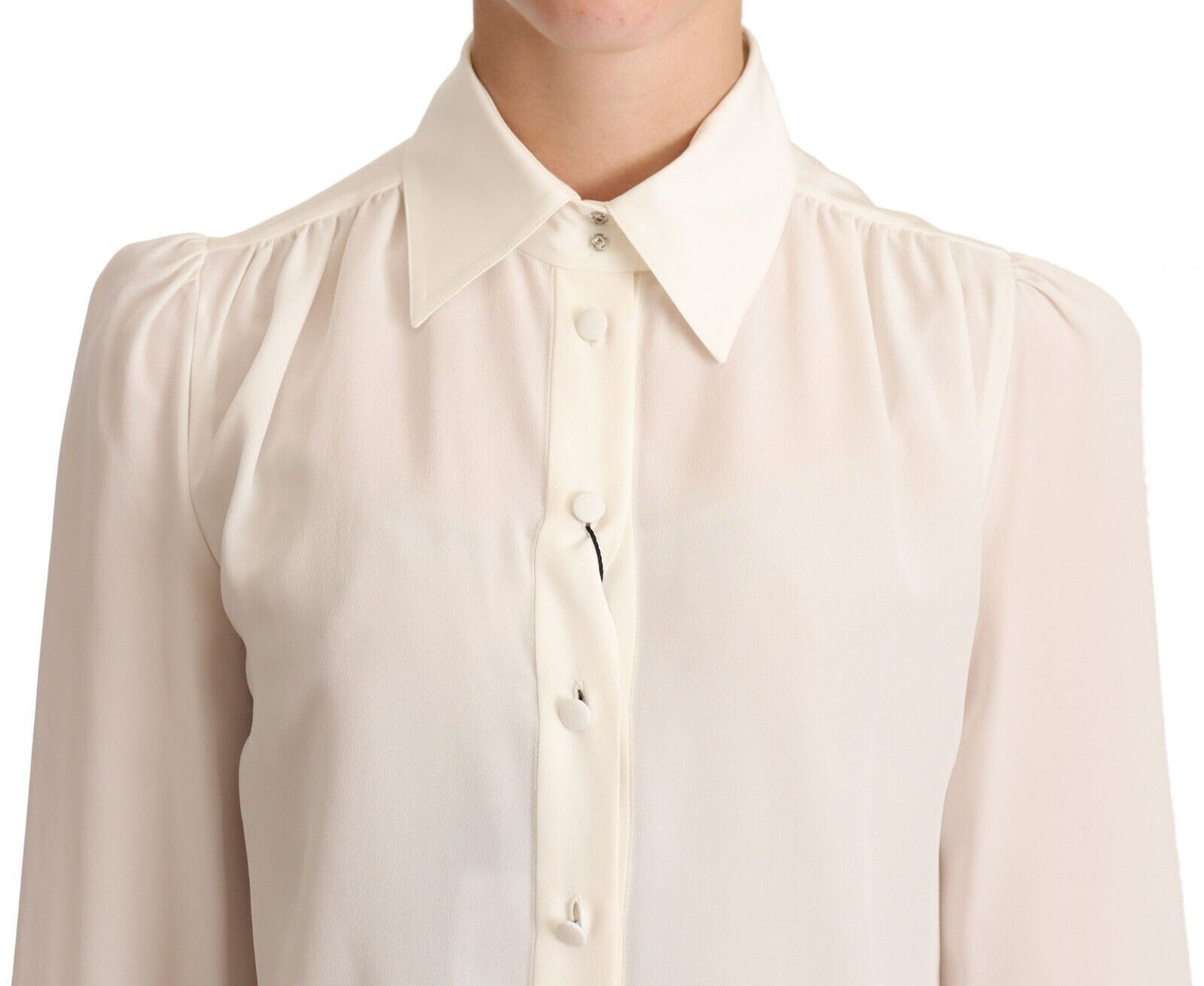 Dolce &amp; Gabbana White Long Sleeve Polo Shirt Top Blouse