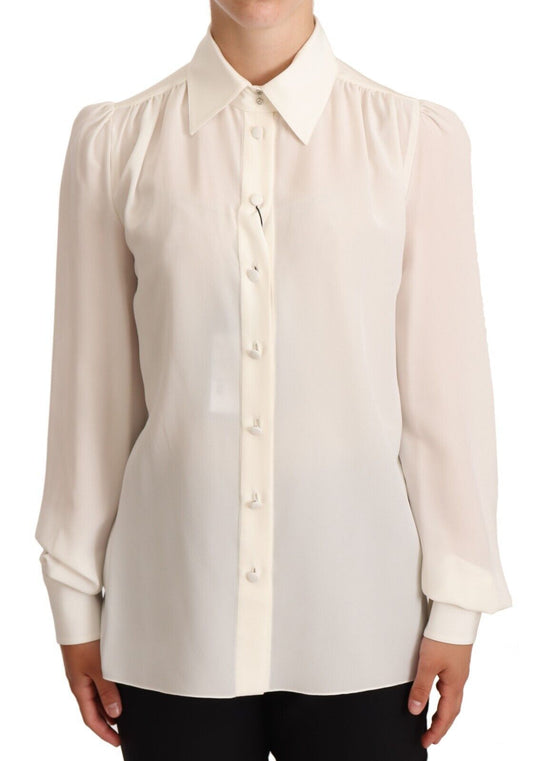 Dolce &amp; Gabbana White Long Sleeve Polo Shirt Top Blouse