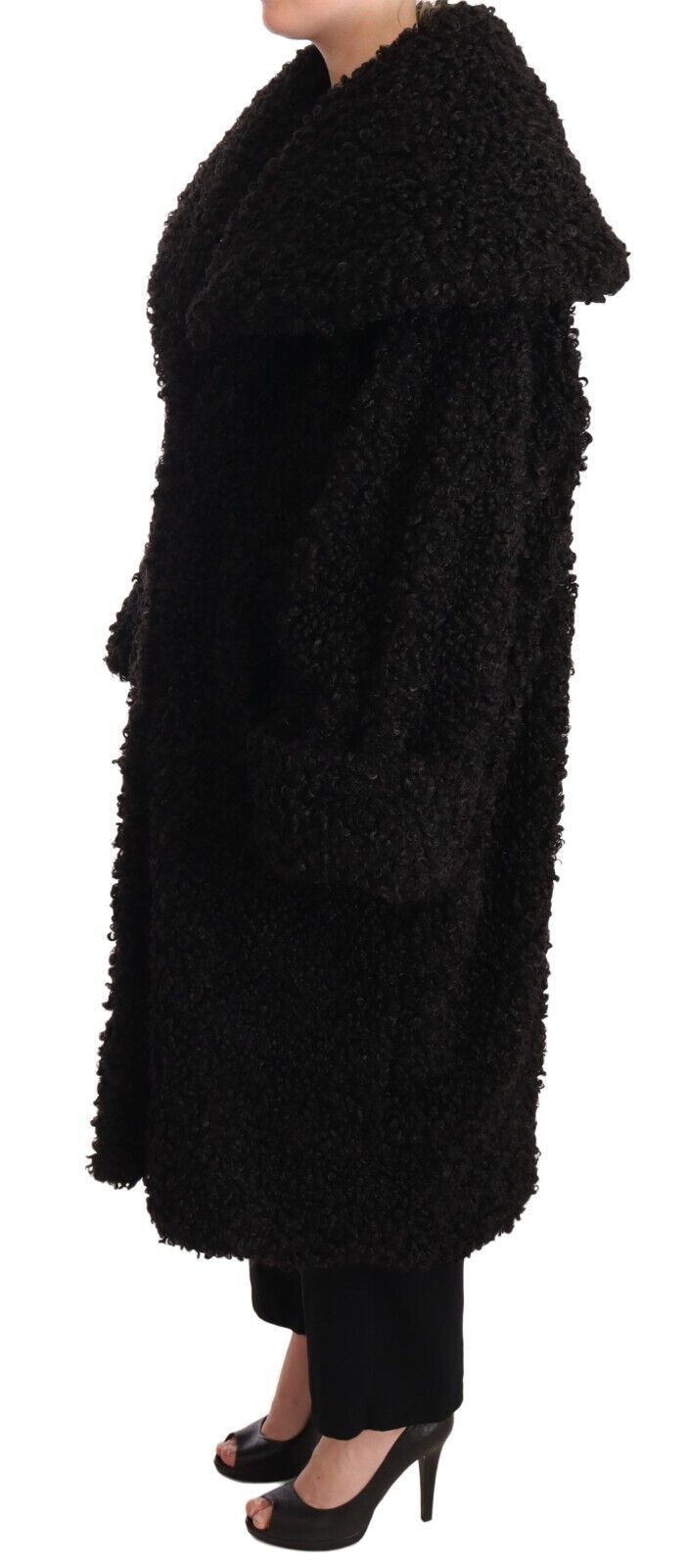 Dolce &amp; Gabbana Black Polyester Fur Trench Coat Jacket