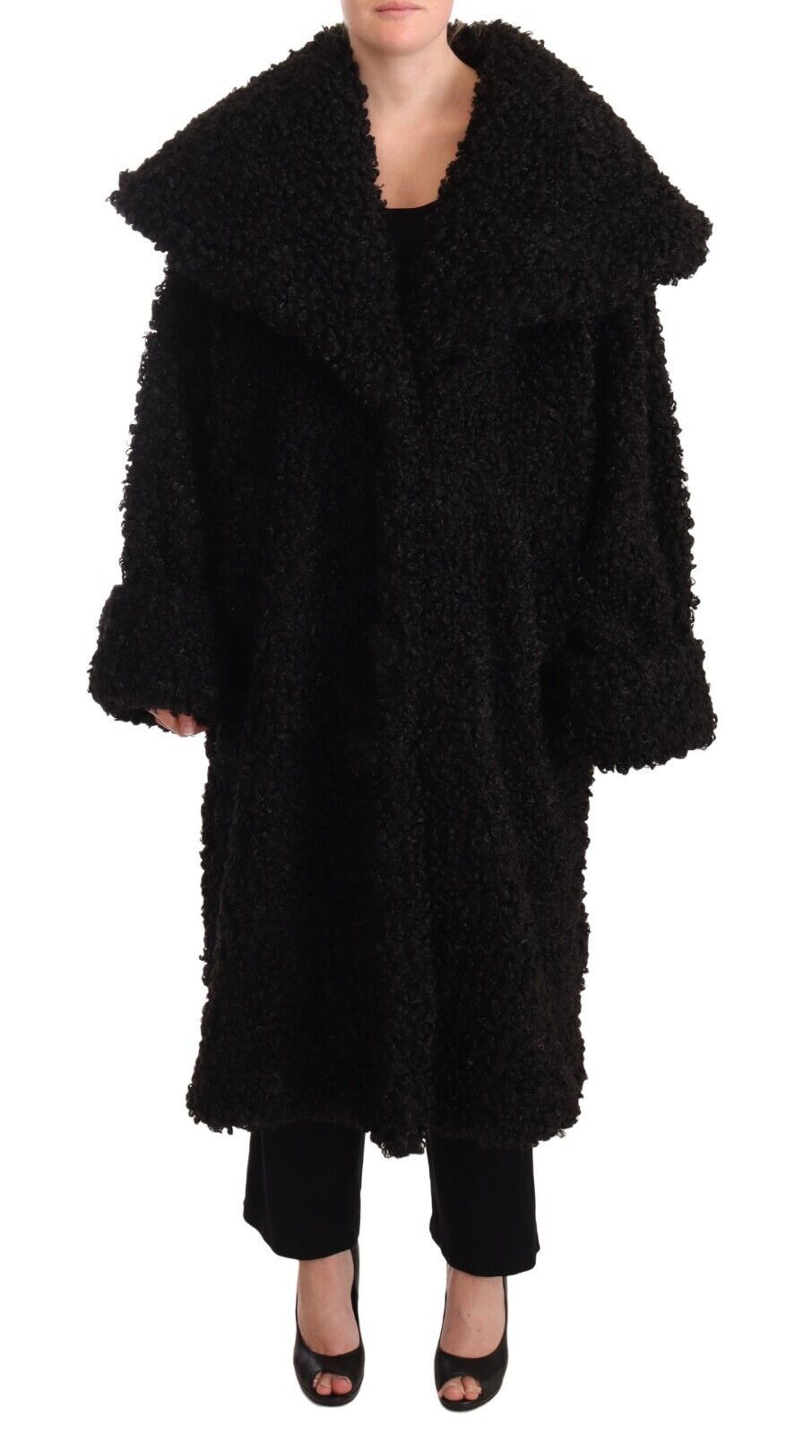 Dolce &amp; Gabbana Black Polyester Fur Trench Coat Jacket