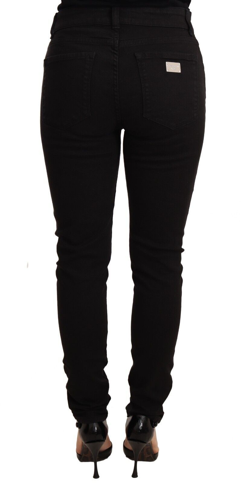 Dolce &amp; Gabbana – Schwarze Skinny-Denim-Jeans mit Logo aus Baumwollstretch