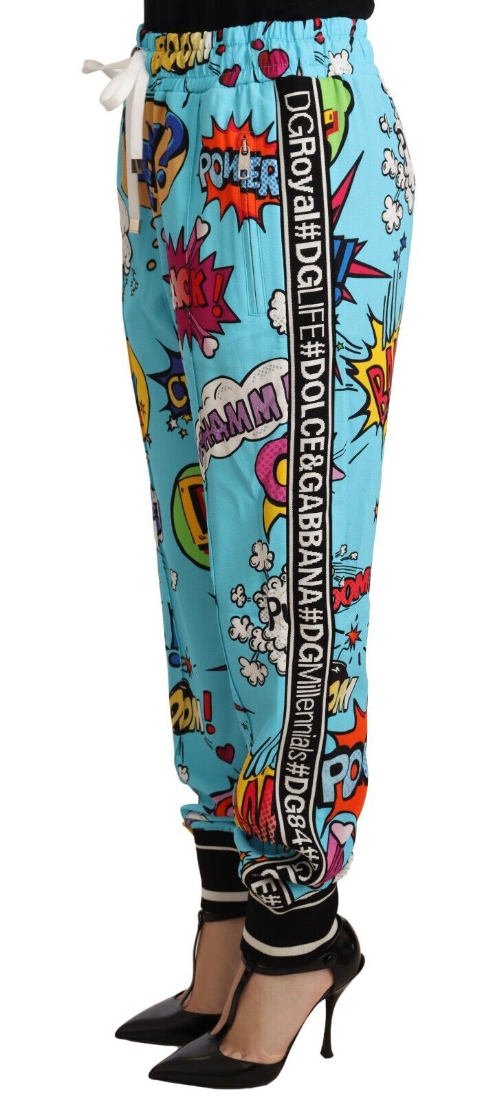 Dolce &amp; Gabbana Blue Cartoon Print Jogger Viscose Stretch Pants