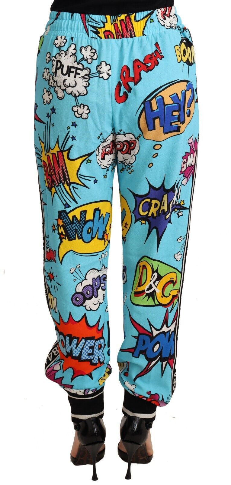 Dolce &amp; Gabbana Blue Cartoon Print Jogger Viscose Stretch Pants