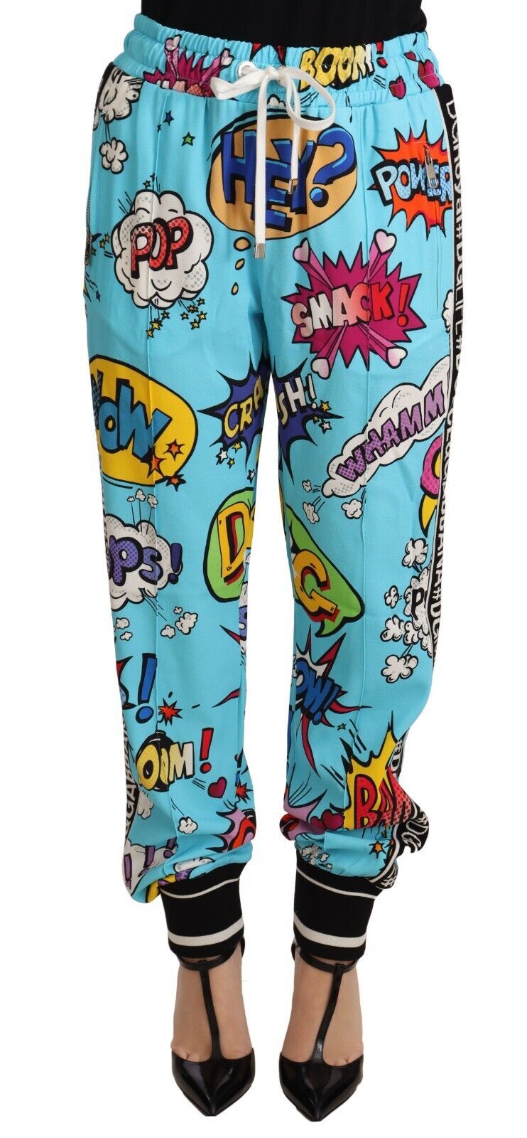 Dolce &amp; Gabbana Blue Cartoon Print Jogger Viscose Stretch Pants