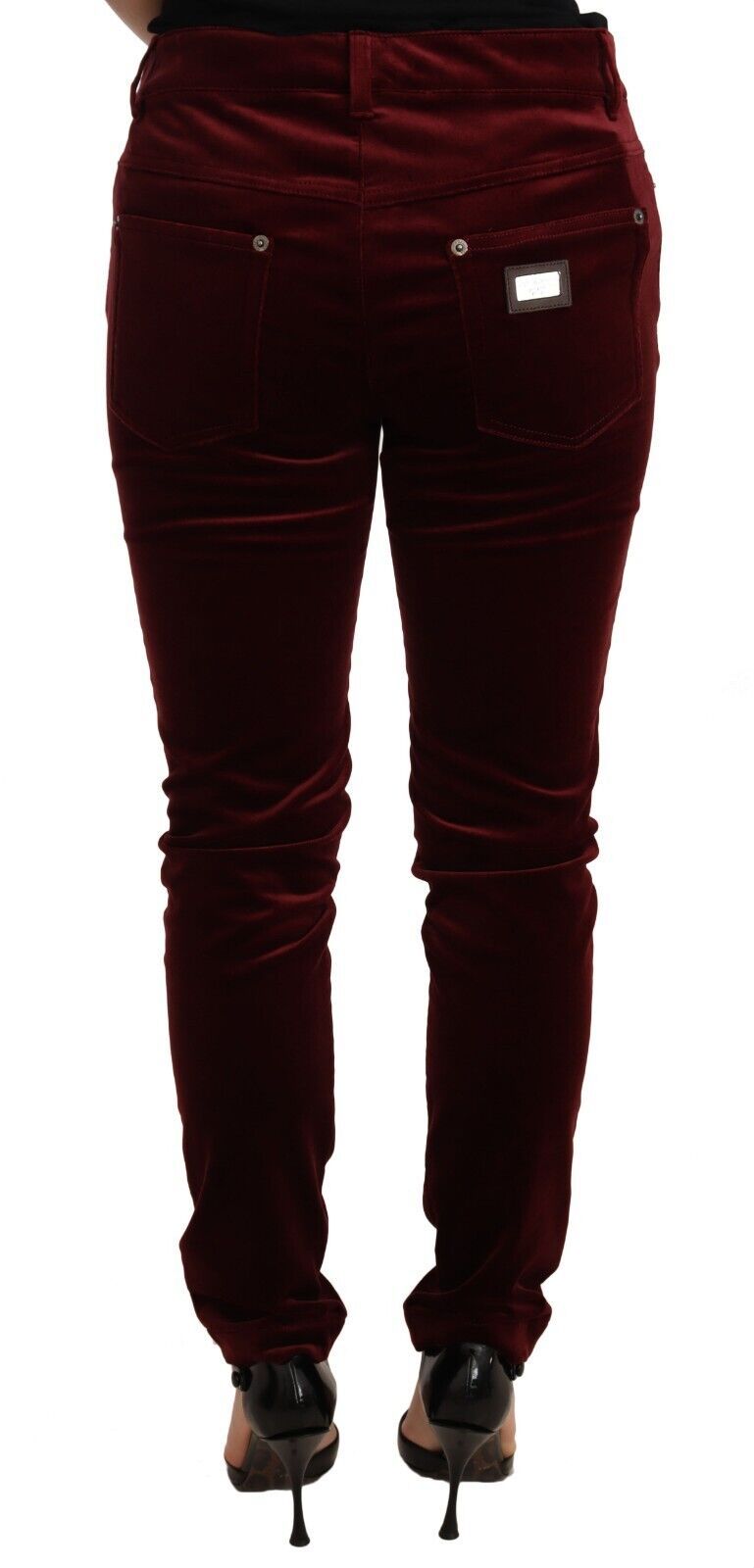 Dolce &amp; Gabbana Red Velvet Skinny Trouser Cotton Stretch Pants