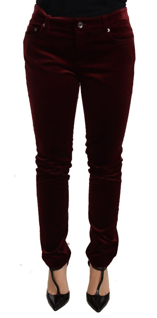 Dolce &amp; Gabbana Red Velvet Skinny Trouser Cotton Stretch Pants