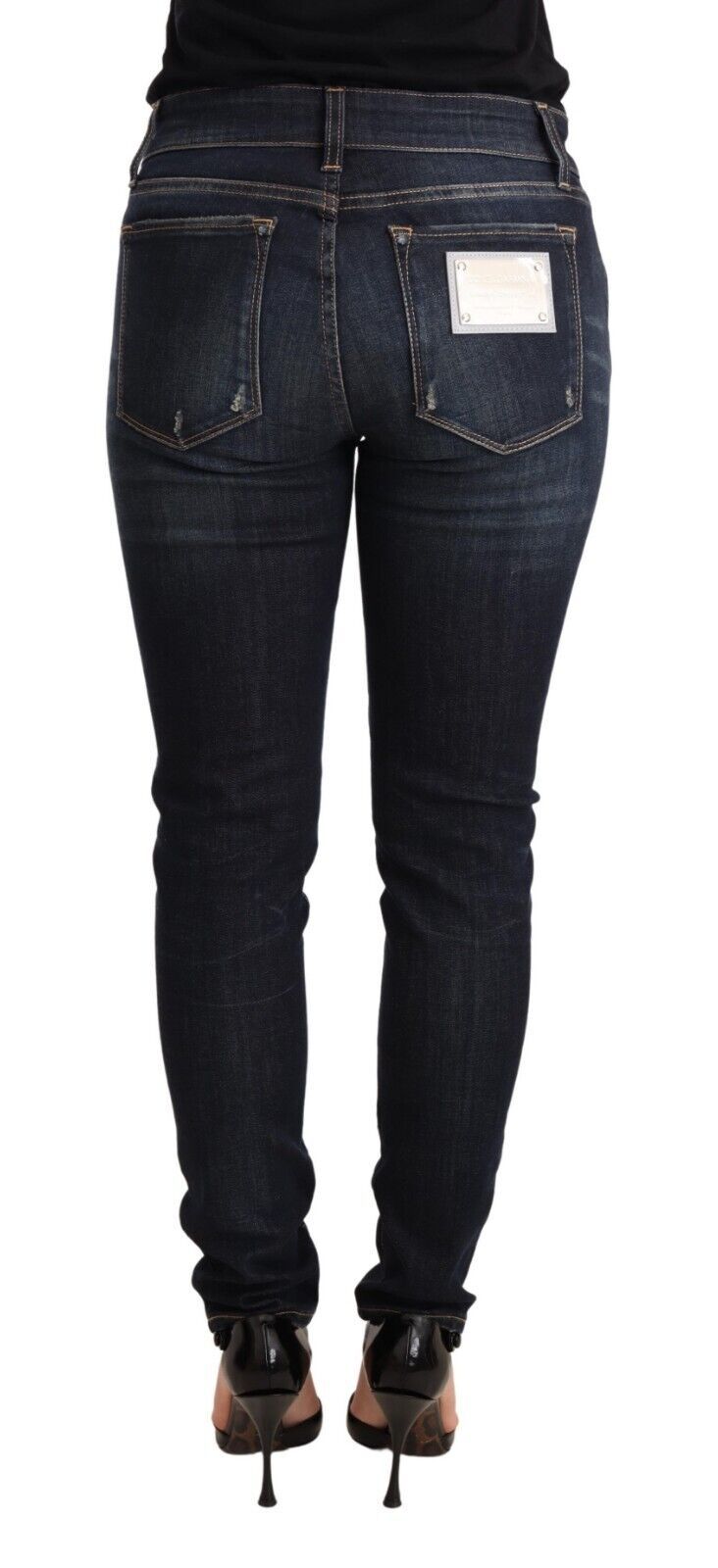 Dolce &amp; Gabbana Slim Skinny Denim-Baumwollstretchjeans in blauer Waschung