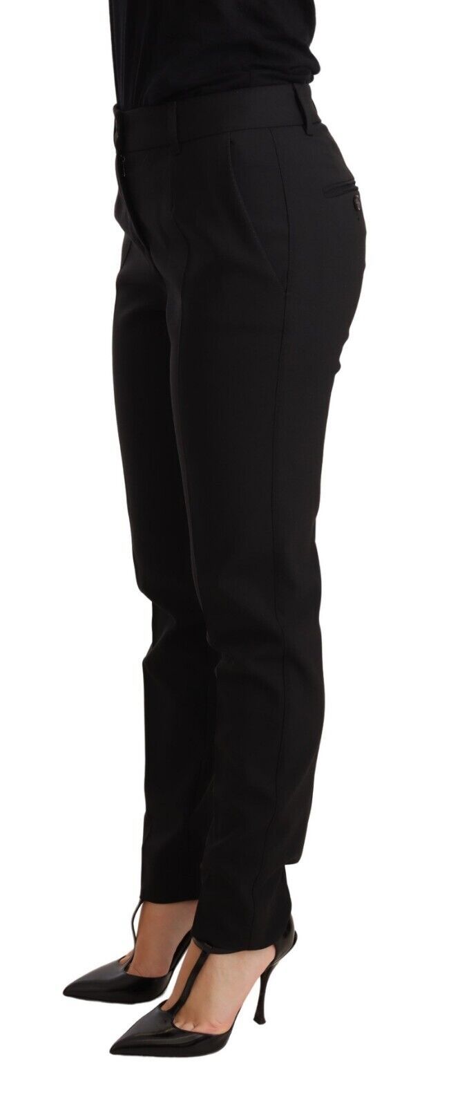 Dolce &amp; Gabbana Black Tapered Women Trouser Virgin Wool Pants