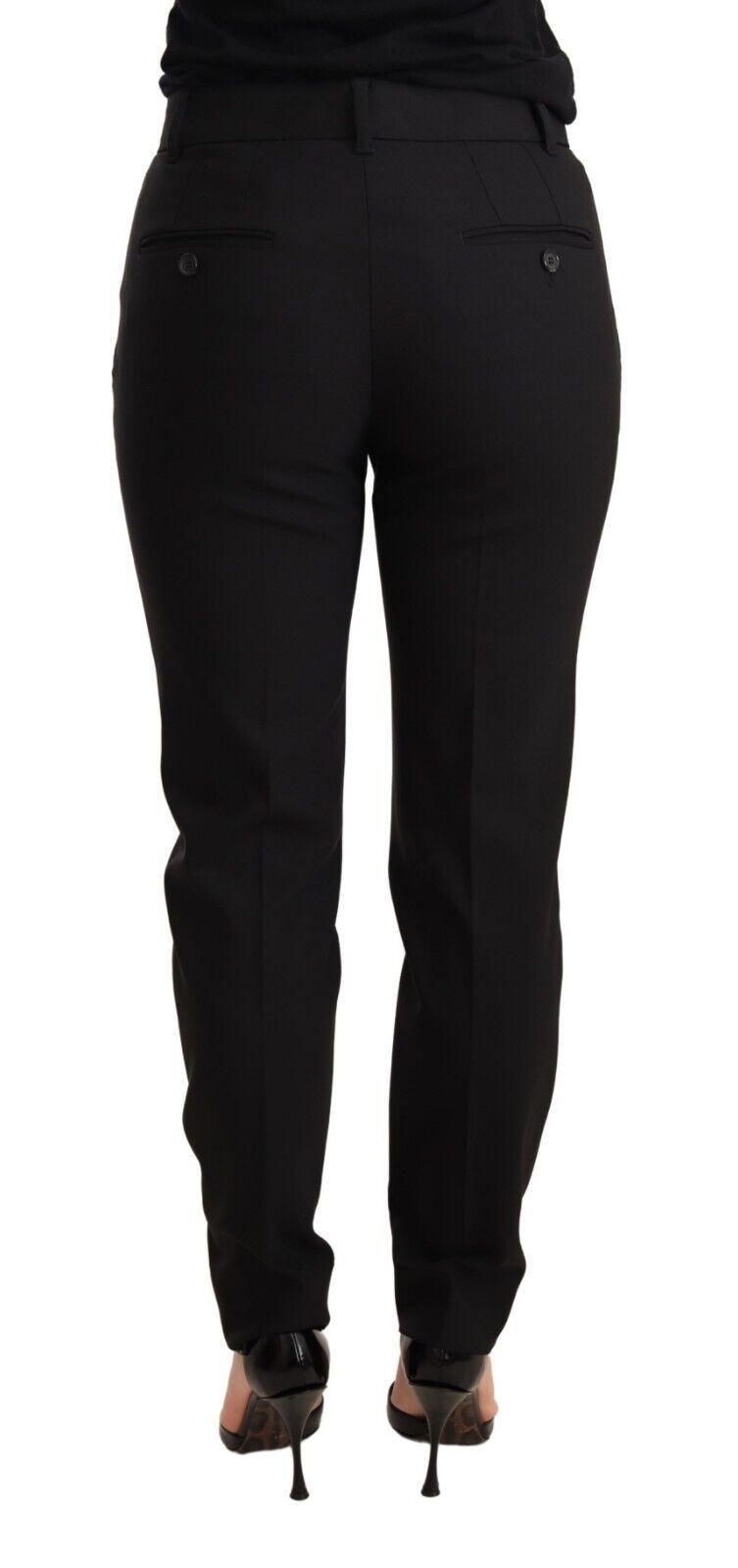 Dolce &amp; Gabbana Black Tapered Women Trouser Virgin Wool Pants