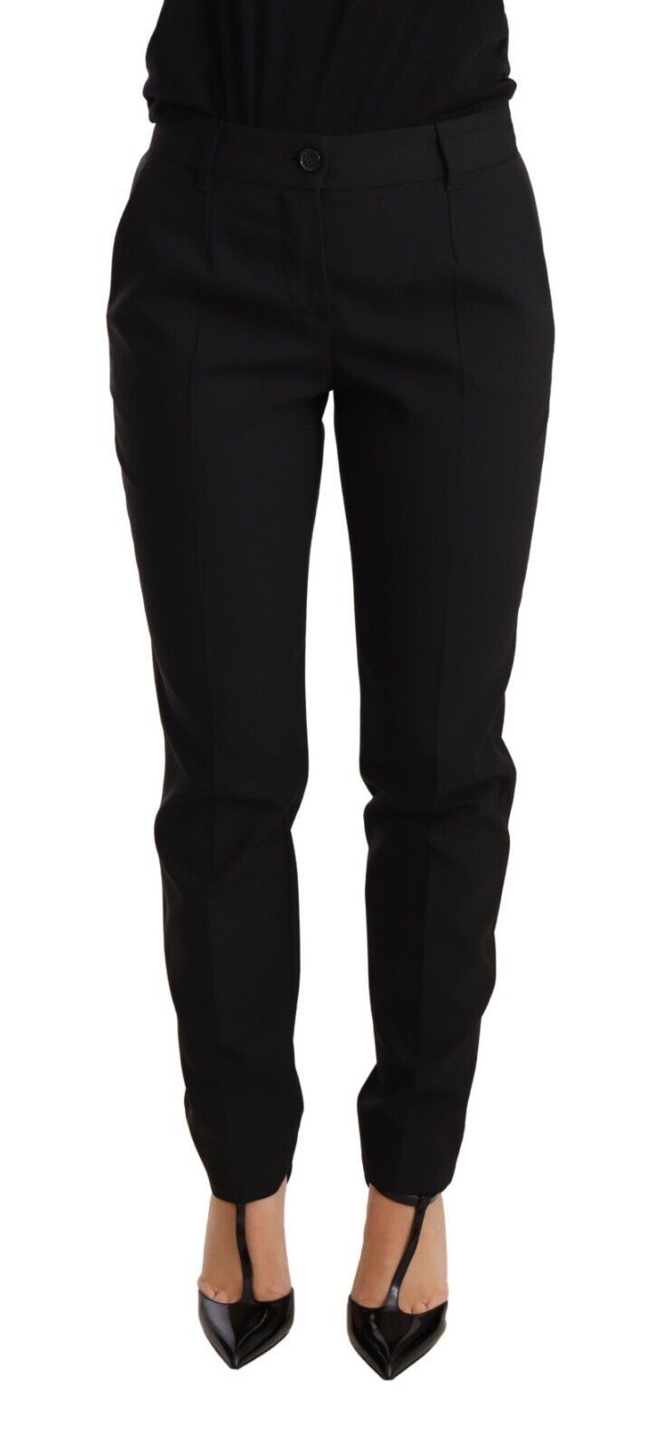 Dolce &amp; Gabbana Black Tapered Women Trouser Virgin Wool Pants