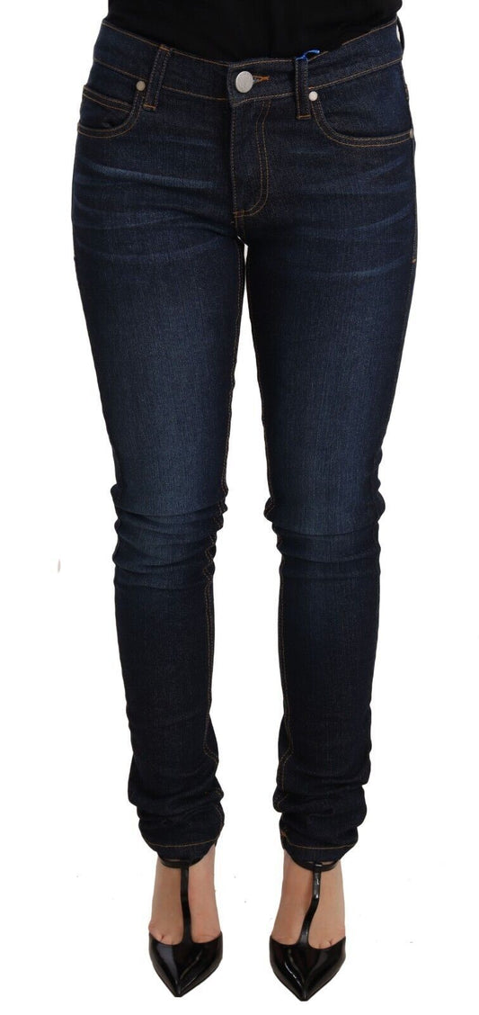 Versace Jeans Dunkelblaue Skinny-Denim-Jeans aus Baumwolle mit niedriger Taille