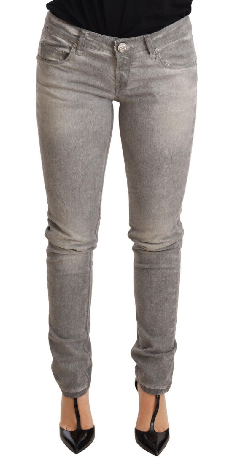 Acht Light Grey Washed Cotton Slim Fit Denim Women Trouser Jeans