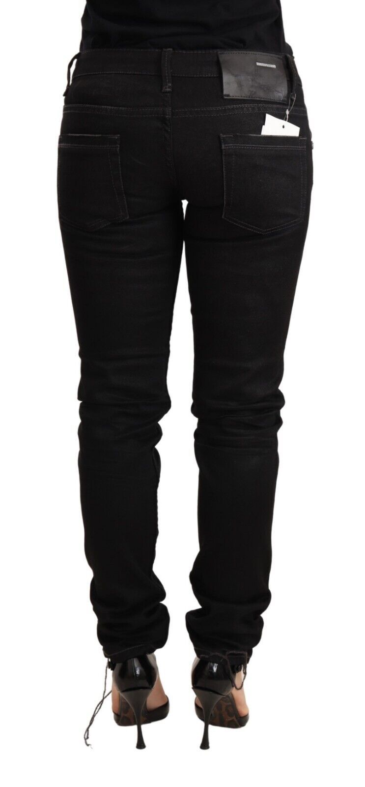 Acht Black Washed Cotton Slim Fit Denim na Low Waist Trouser Jeans