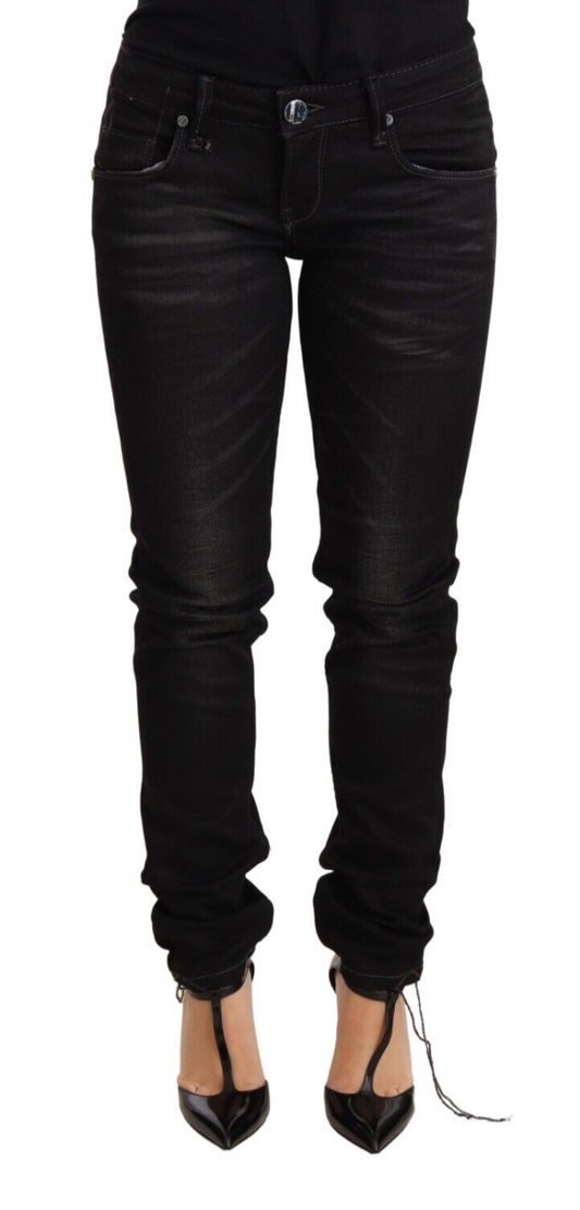 Acht Black Washed Cotton Slim Fit Denim na Low Waist Trouser Jeans