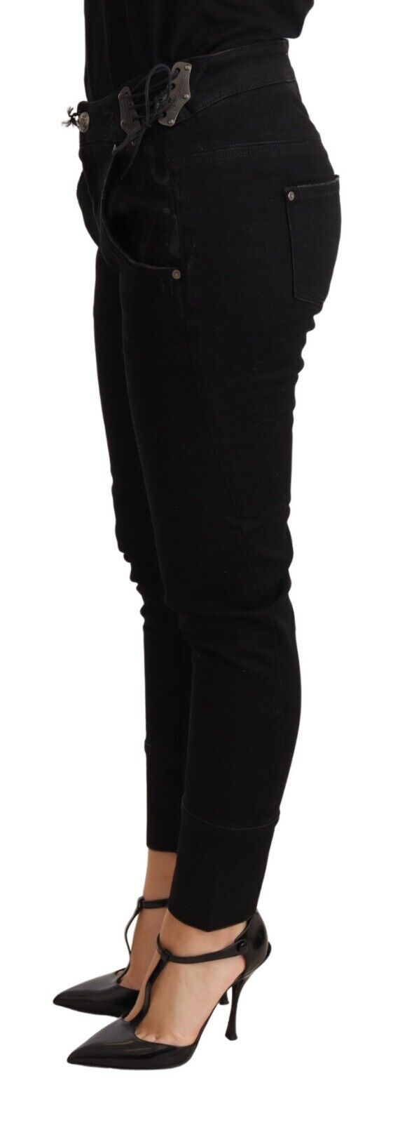 Ermanno Scervino Black Low Waist Skinny Slim Trouser Cotton Jeans