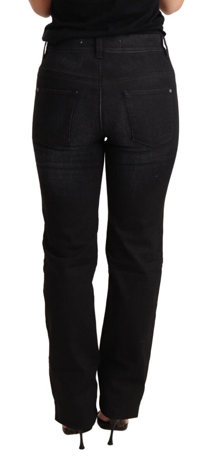 Ermanno Scervino Schwarze, gewaschene, gerade Denim-Hose aus Baumwolljeans