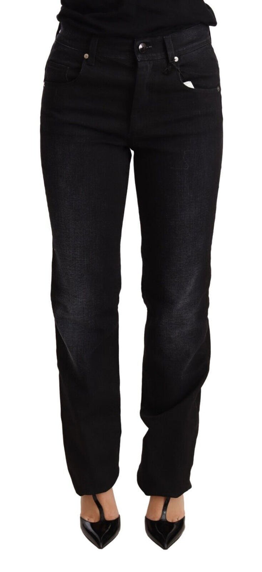 Ermanno Scervino Schwarze, gewaschene, gerade Denim-Hose aus Baumwolljeans