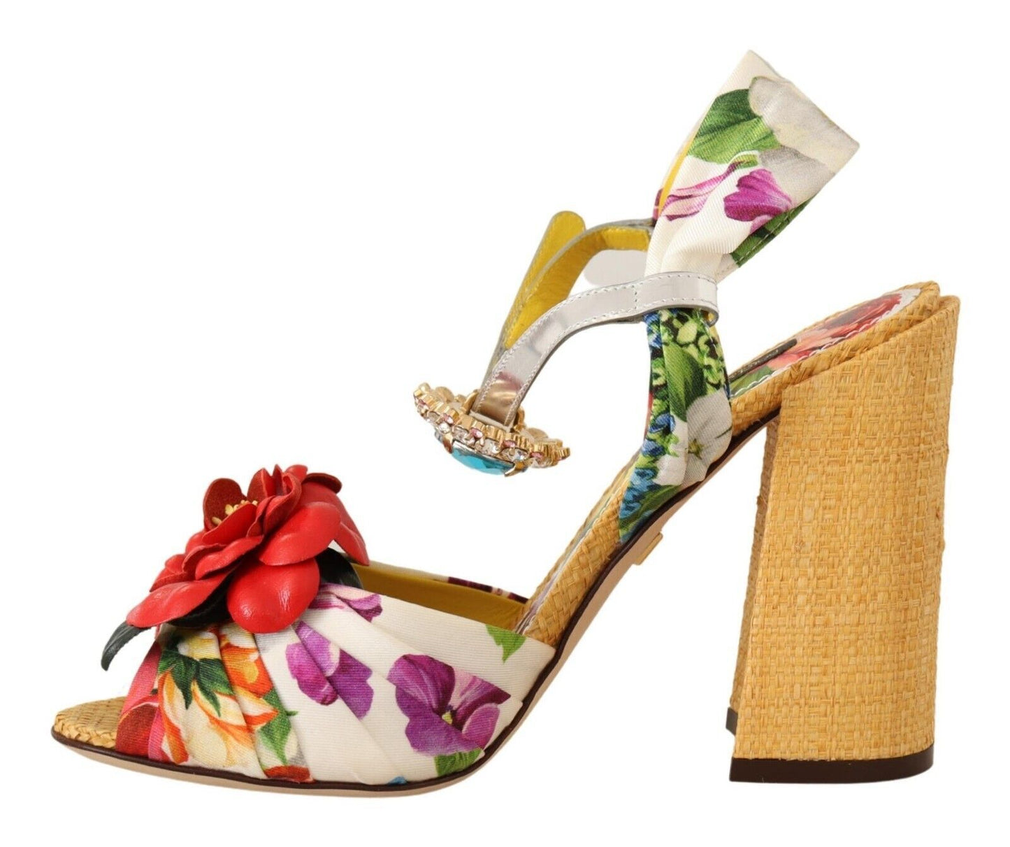 Dolce &amp; Gabbana Multicolor Crystal Keira Sandals Silk Shoes