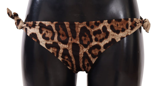 Dolce &amp; Gabbana Bikini Bottom Brown Leopard Print Swimsuit Swimwear