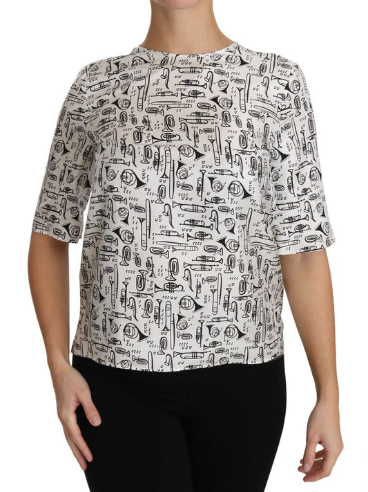 Dolce &amp; Gabbana White Musical Instruments Print Blouse