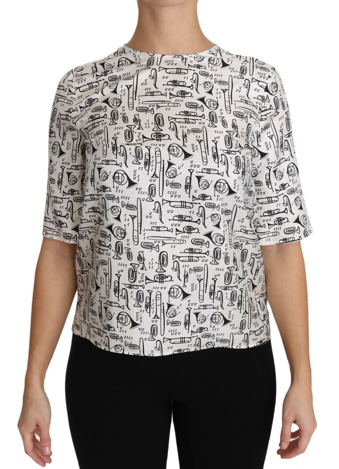 Dolce &amp; Gabbana White Musical Instruments Print Blouse