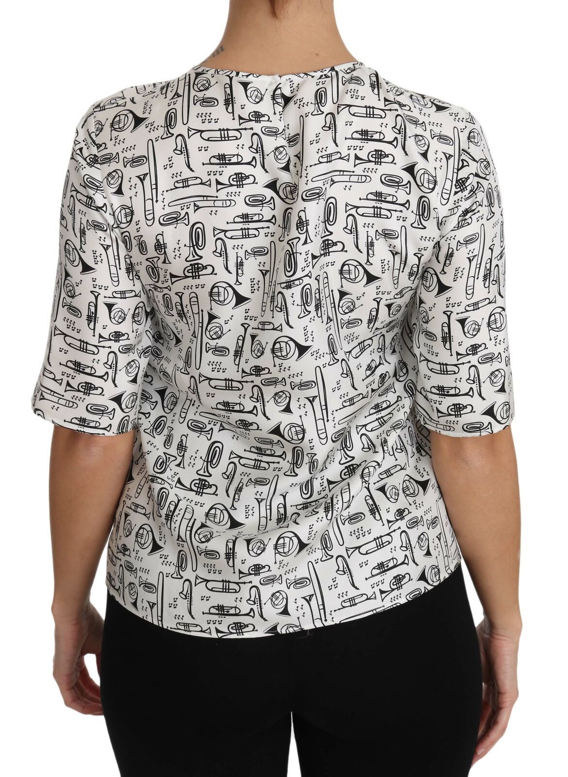 Dolce &amp; Gabbana White Musical Instruments Print Blouse