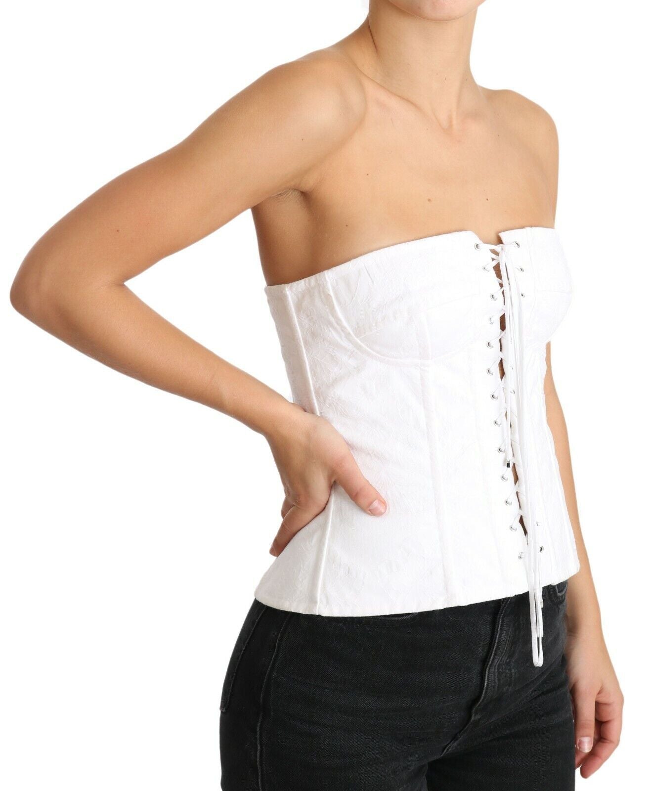 Dolce & Gabbana Elegant White Strapless Corset Top