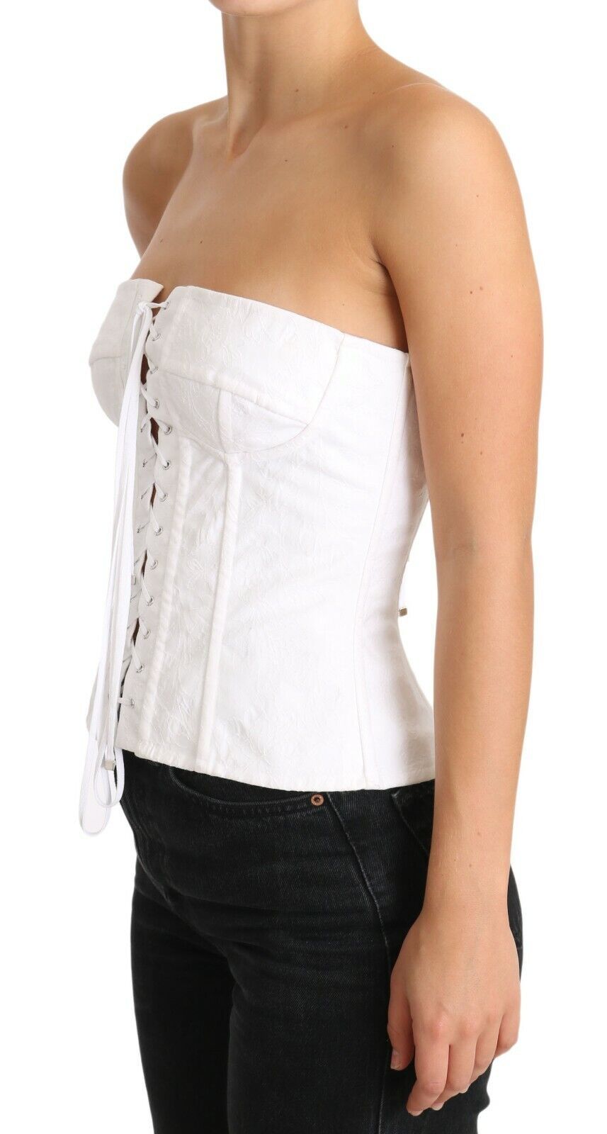 Dolce &amp; Gabbana White PALERMO Bustier Cotton Top Corset