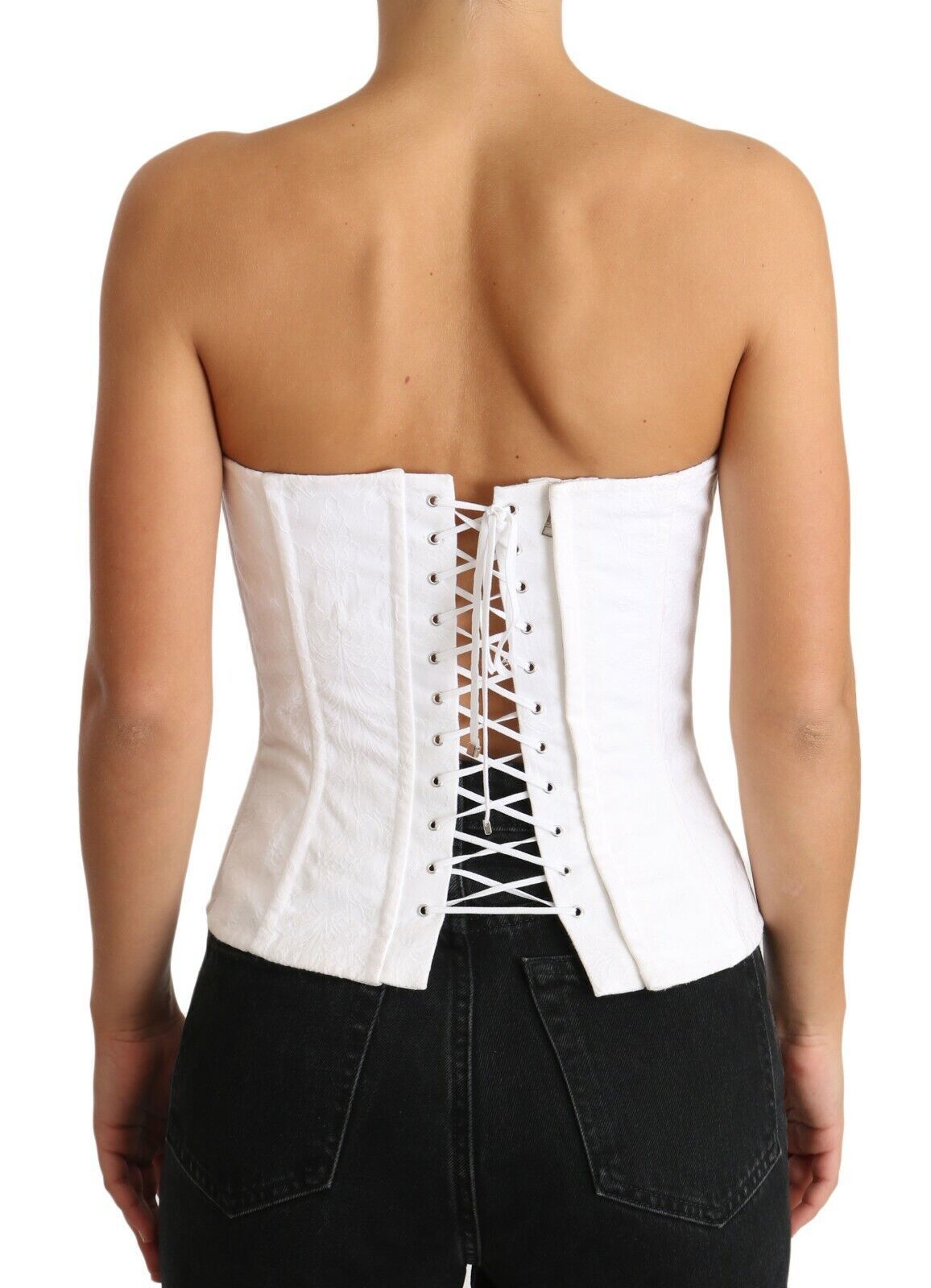 Dolce &amp; Gabbana White PALERMO Bustier Cotton Top Corset