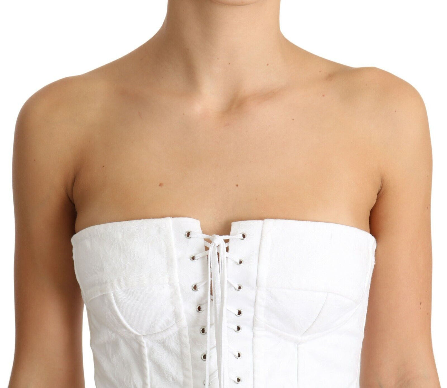 Dolce &amp; Gabbana White PALERMO Bustier Cotton Top Corset