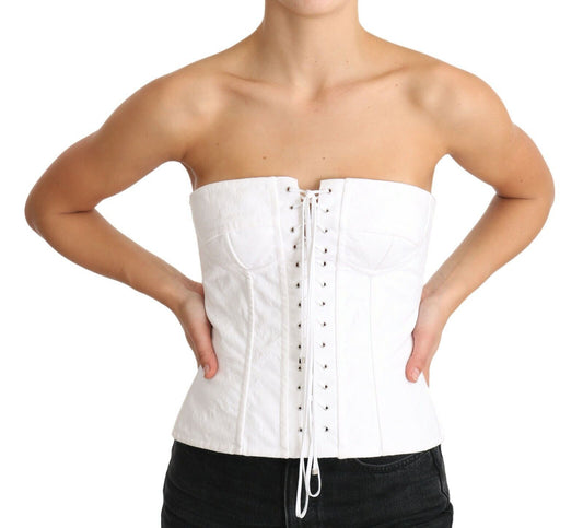 Dolce &amp; Gabbana White PALERMO Bustier Cotton Top Corset