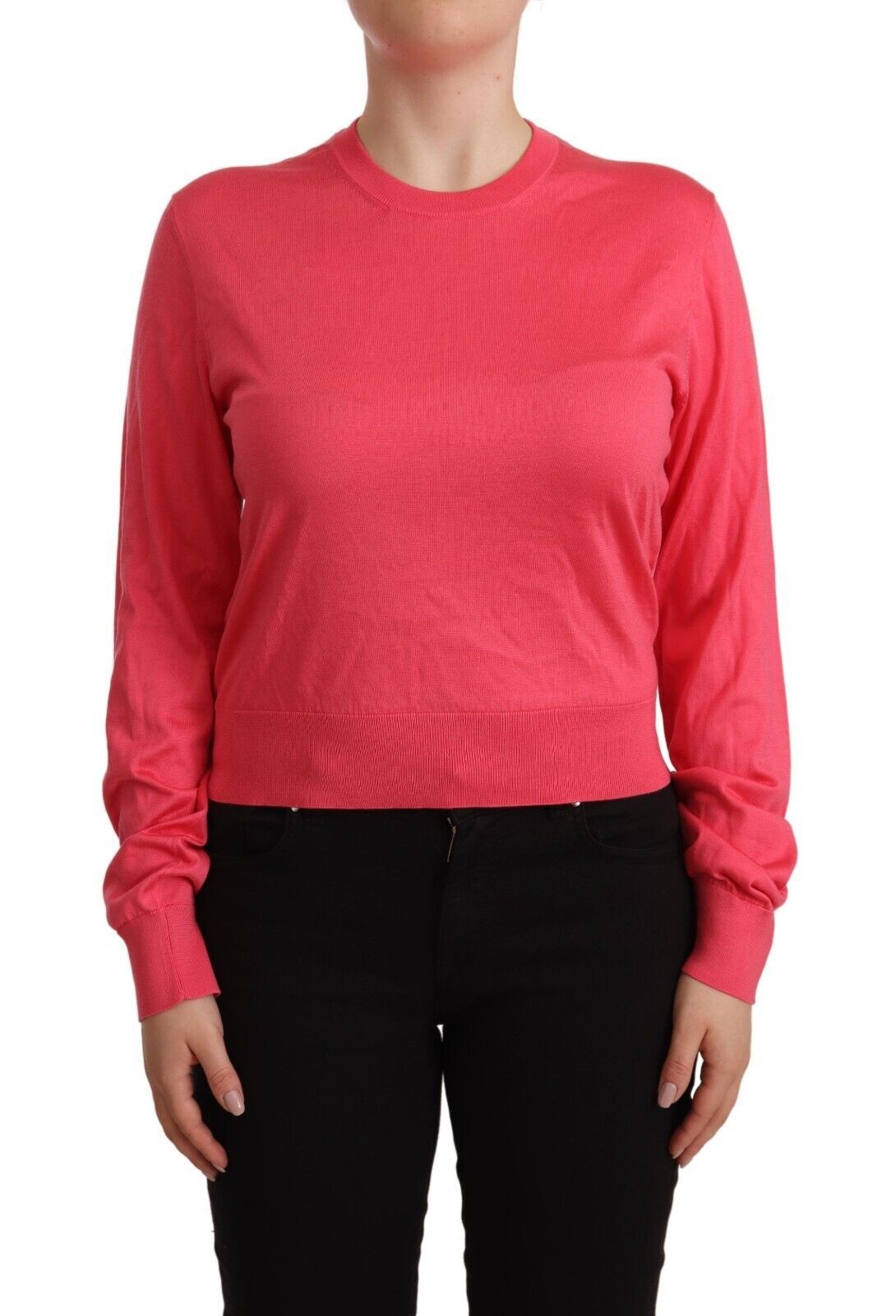 Dolce &amp; Gabbana Pink Silk Crewneck Pullover Top Sweater