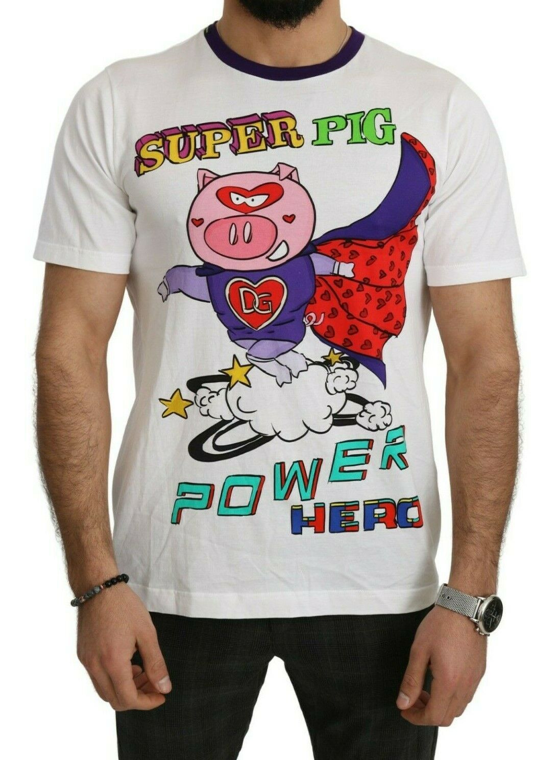 Dolce &amp; Gabbana White Cotton Top Super Power Pig T-shirt