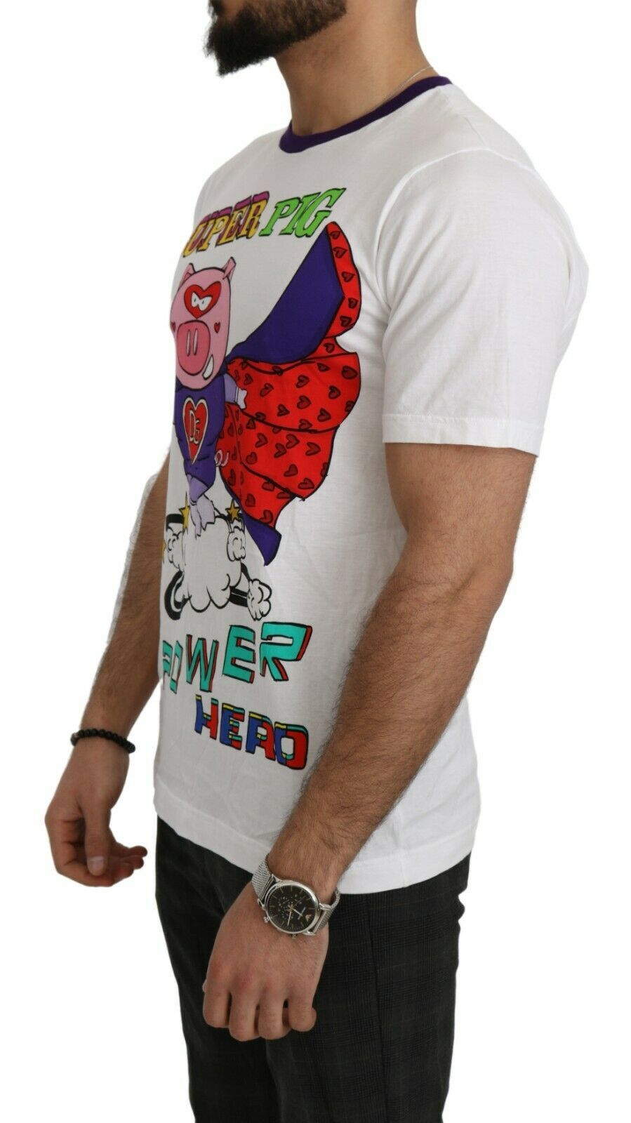 Dolce &amp; Gabbana White Cotton Top Super Power Pig T-shirt