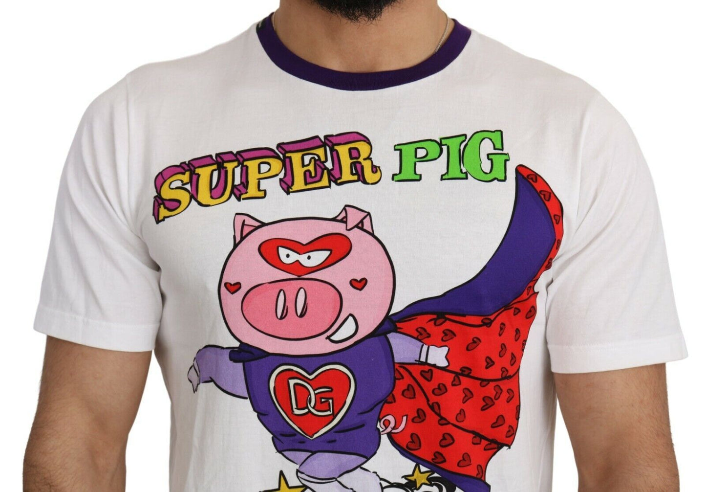 Dolce &amp; Gabbana White Cotton Top Super Power Pig T-shirt