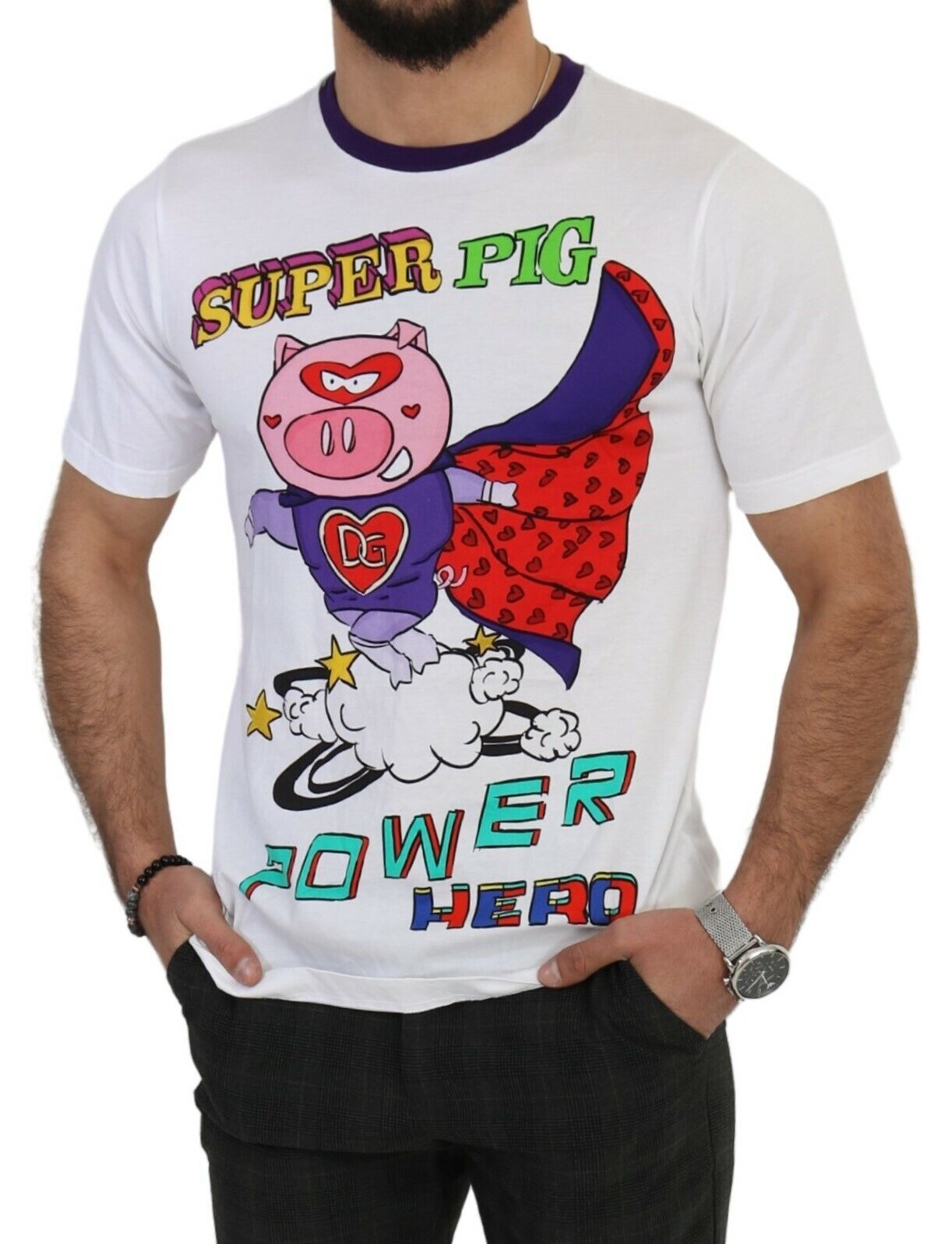 Dolce &amp; Gabbana White Cotton Top Super Power Pig T-shirt