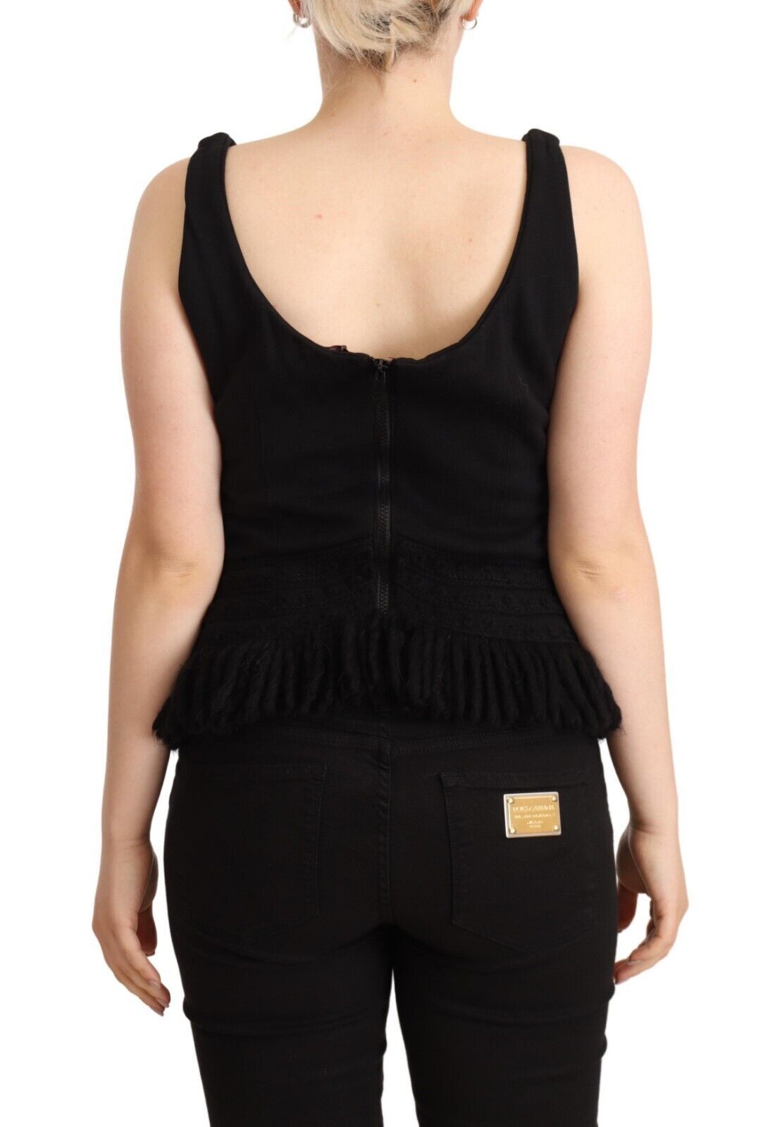 Ermanno Scervino Black Cotton na walang manggas na Tank Casual Top