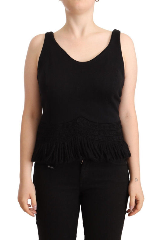 Ermanno Scervino Black Cotton na walang manggas na Tank Casual Top