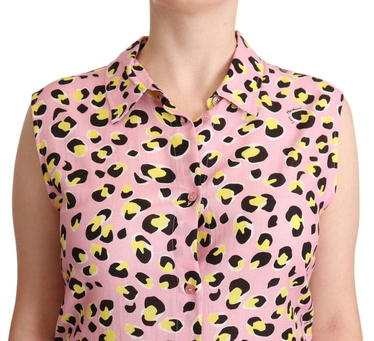 Love Moschino Pink Leopard Print na Walang Sleeveless Collared Polo Top