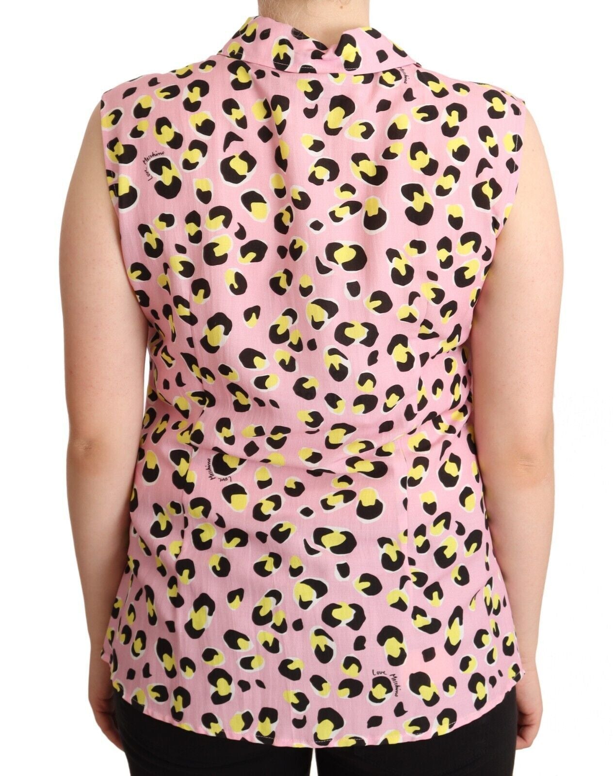 Love Moschino Pink Leopard Print na Walang Sleeveless Collared Polo Top