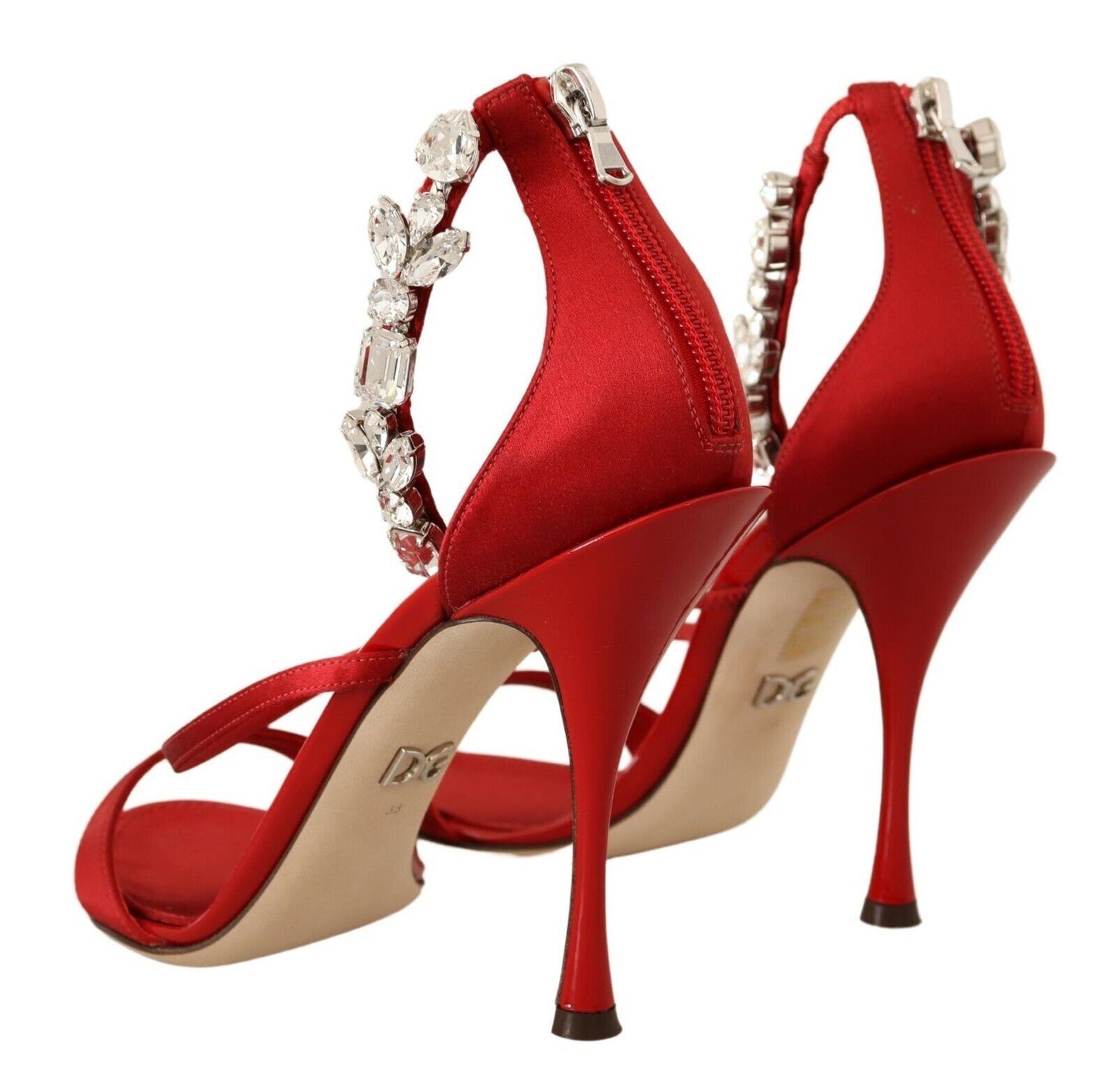 Dolce &amp; Gabbana Rote Satinkristalle Sandalen Keira Heels Schuhe