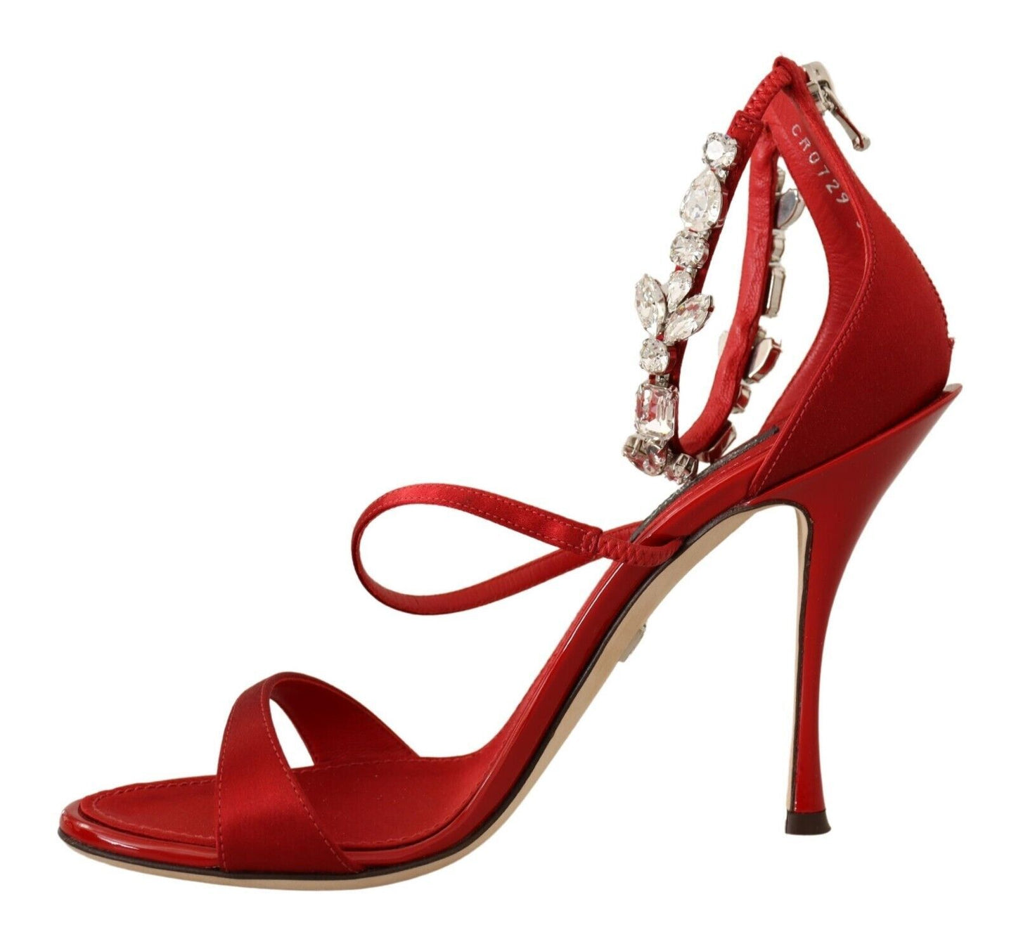 Dolce &amp; Gabbana Rote Satinkristalle Sandalen Keira Heels Schuhe