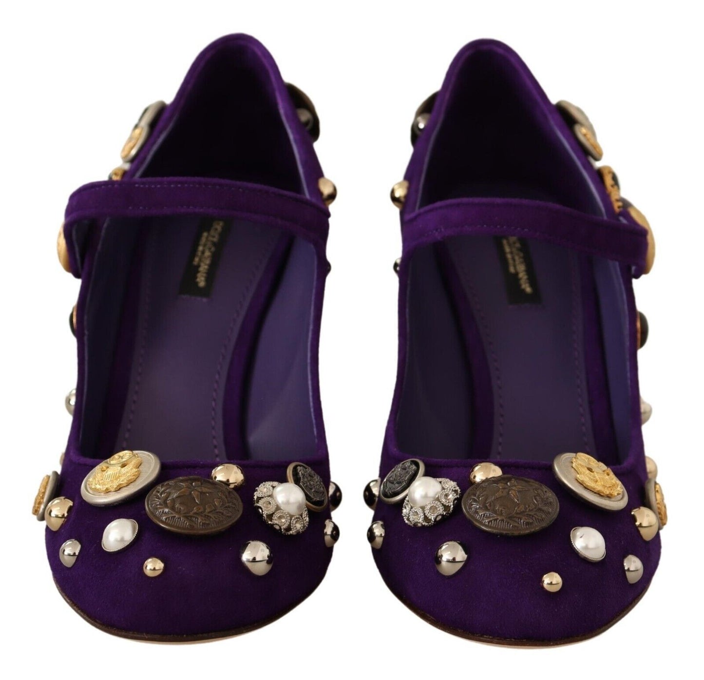 Dolce &amp; Gabbana Purple Suede Embellished Pump Mary Jane Shoes