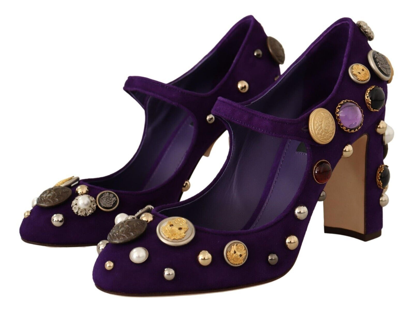 Dolce &amp; Gabbana Purple Suede Embellished Pump Mary Jane Shoes