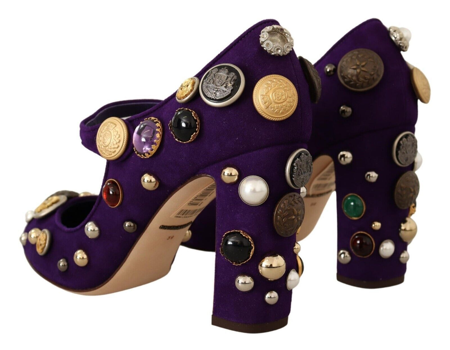 Dolce &amp; Gabbana Purple Suede Embellished Pump Mary Jane Shoes