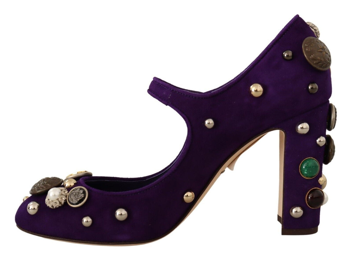 Dolce &amp; Gabbana Purple Suede Embellished Pump Mary Jane Shoes