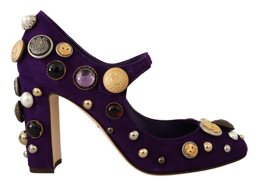 Dolce &amp; Gabbana Purple Suede Embellished Pump Mary Jane Shoes